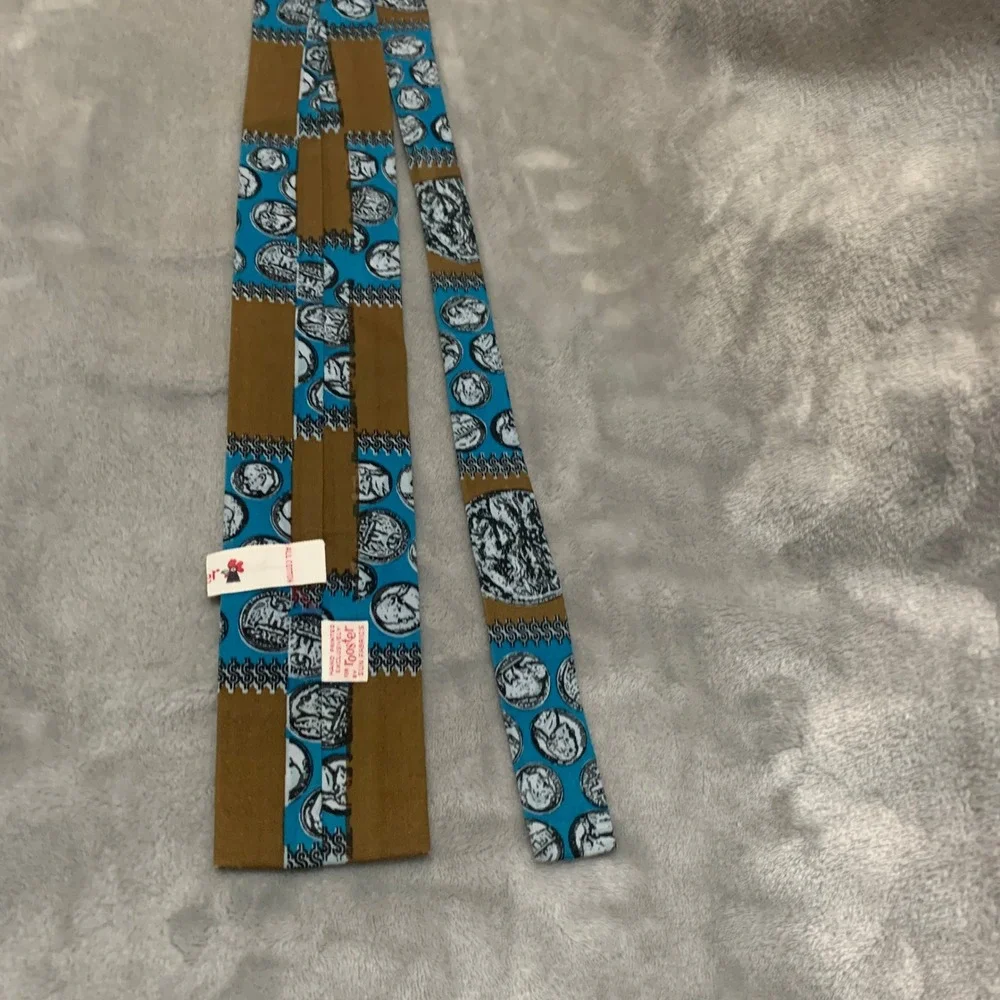 Vintage Rooster Jacob Reeds Sons Cotton Tie Blue Brown Buffalo Nickel Coin Print